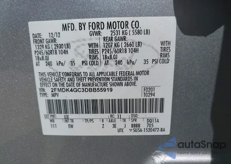 2013 Ford Edge Se из США, поврежденный, VIN 2FMDK4GC3DBB55919